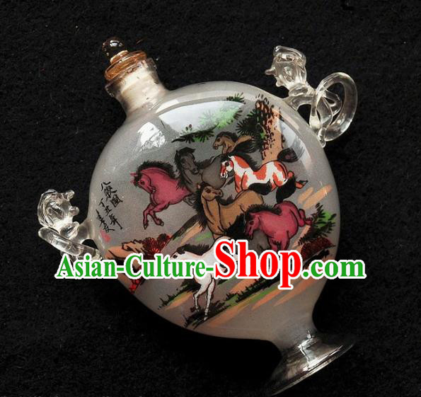 Chinese Handmade Snuff Bottle with Handles Traditional Inside Painting Horses Snuff Bottles Artware