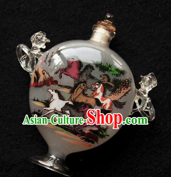 Chinese Handmade Snuff Bottle with Handles Traditional Inside Painting Horses Snuff Bottles Artware