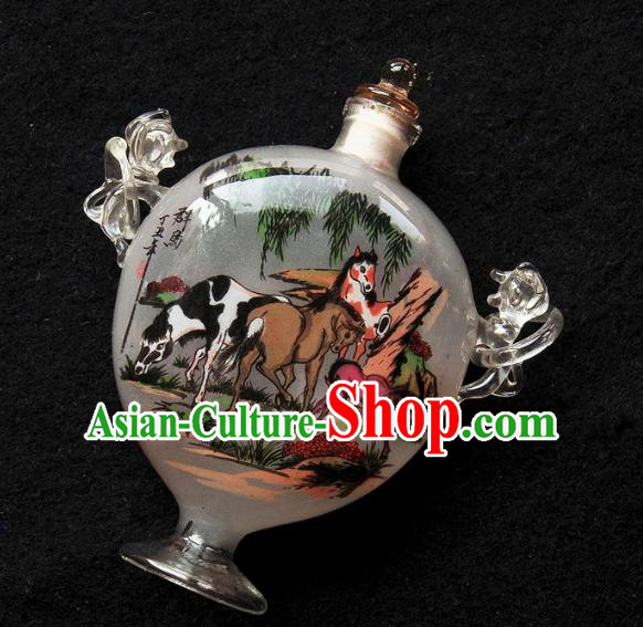 Chinese Handmade Snuff Bottle with Handles Traditional Inside Painting Horses Snuff Bottles Artware