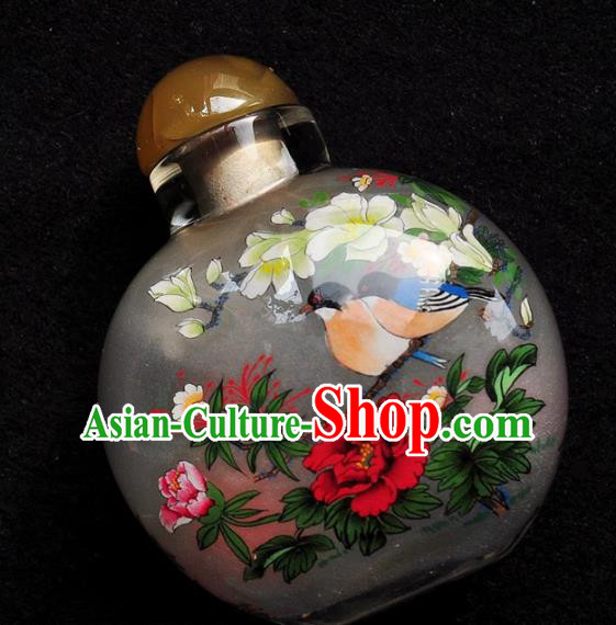Chinese Handmade Snuff Bottle Traditional Inside Painting Magnolia Birds Snuff Bottles Artware