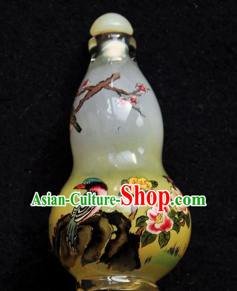 Chinese Handmade Cucurbit Snuff Bottle Traditional Inside Painting Flowers Birds Snuff Bottles Artware