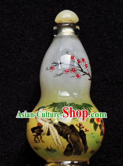Chinese Handmade Cucurbit Snuff Bottle Traditional Inside Painting Flowers Birds Snuff Bottles Artware