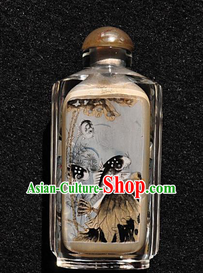 Chinese Handmade Snuff Bottle Traditional Inside Painting Lotus Fishes Snuff Bottles Artware