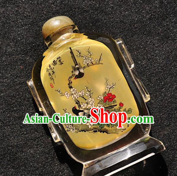 Chinese Handmade Snuff Bottle Traditional Inside Painting Chrysanthemum Bird Snuff Bottles Artware