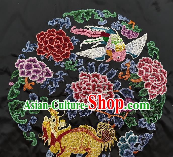 Traditional Chinese Embroidered Lion Peony Fabric Patches Hand Embroidering Dress Applique Embroidery Birds Silk Accessories