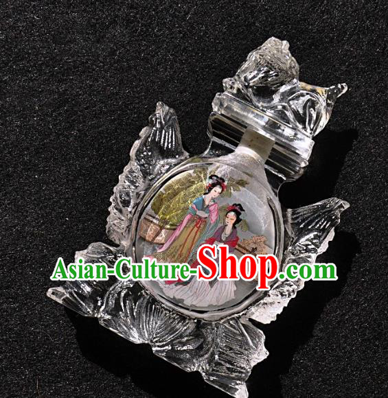 Chinese Handmade Glass Lion Snuff Bottle Traditional Inside Painting Palace Lady Snuff Bottles Artware