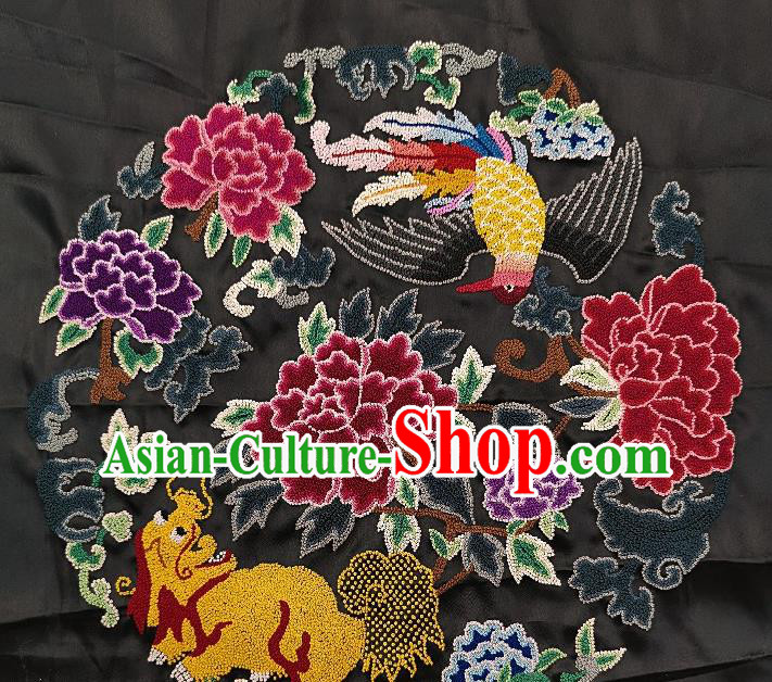 Traditional Chinese Embroidered Peony Birds Fabric Patches Hand Embroidering Dress Applique Embroidery Lion Silk Accessories