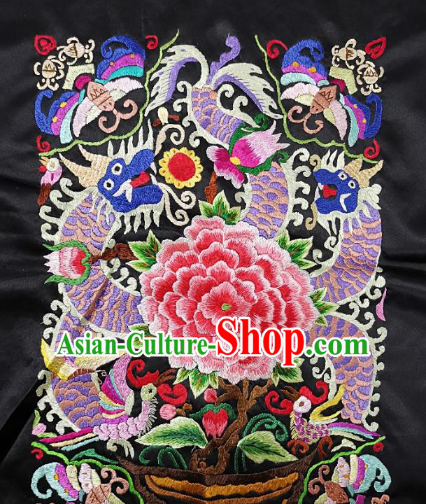 Traditional Chinese Embroidered Dragon Peony Fabric Patches Hand Embroidering Dress Applique Embroidery Silk Accessories
