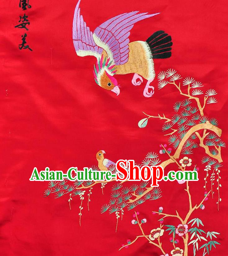 Traditional Chinese Embroidered Pine Eagle Decorative Painting Hand Su Embroidery Red Silk Wall Picture Craft