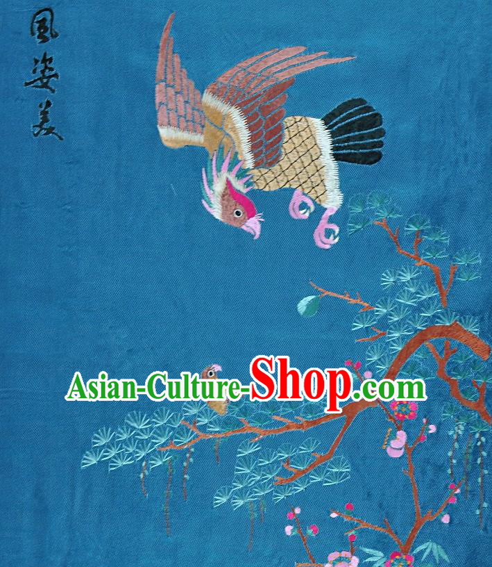 Traditional Chinese Embroidered Eagle Plum Blossom Decorative Painting Hand Embroidery Blue Picture Craft