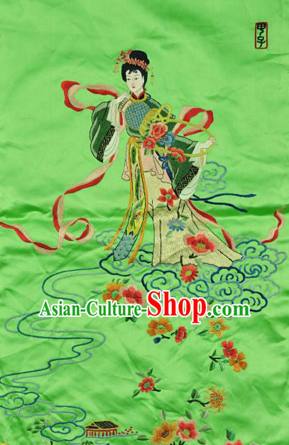 Traditional Chinese Embroidered Flowers Goddess Decorative Painting Hand Embroidery Green Silk Picture Craft