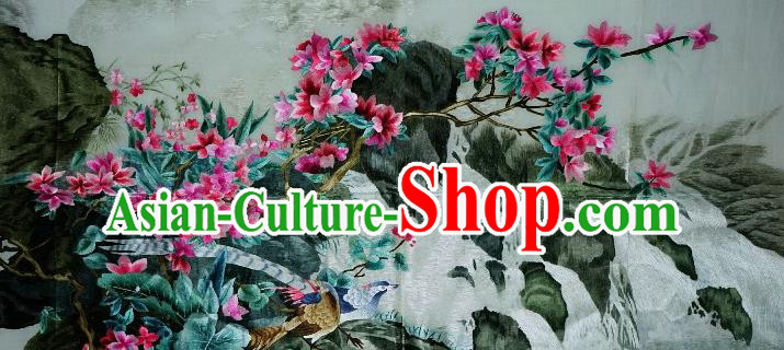Traditional Chinese Embroidered Yulan Magnolia Decorative Painting Hand Embroidery Golden Pheasant Silk Picture Craft