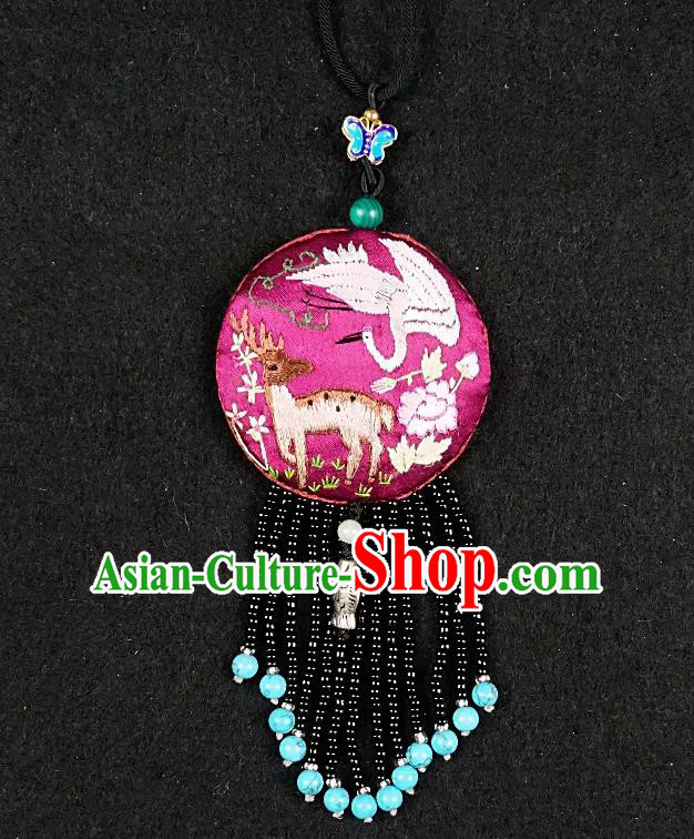 Traditional Chinese Embroidered Necklace Hand Embroidery Rosy Silk Pendant Accessories