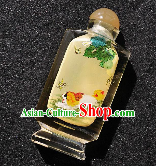 Chinese Handmade Glass Snuff Bottle Craft Traditional Inside Painting Dogs Snuff Bottles Artware