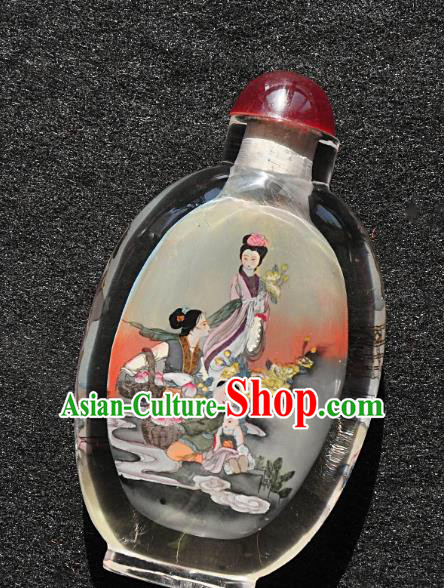 Chinese Handmade Glass Snuff Bottle Craft Traditional Inside Painting Peach Goddess Snuff Bottles Artware