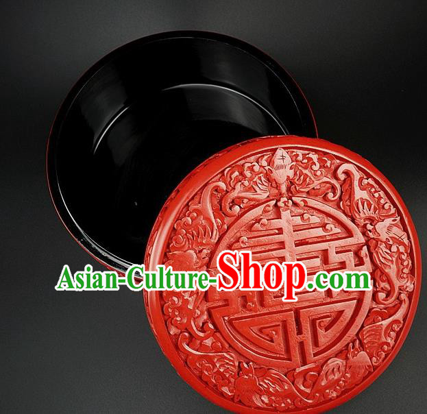 Traditional Chinese Carving Five Bats Lacquerware Hand Red Rouge Box Craft