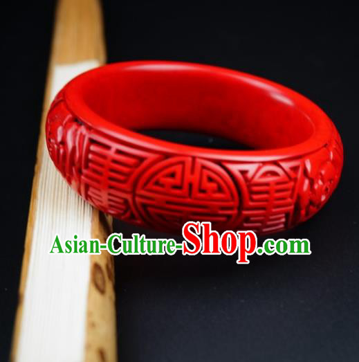 Traditional Chinese Carving Rose Lacquerware Bracelet Hand Red Bangle Accessories