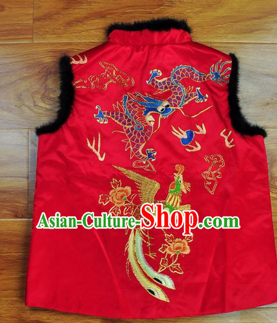 Traditional Chinese Embroidered Red Vest Hand Embroidery Tang Suit Silk Waistcoat for Women