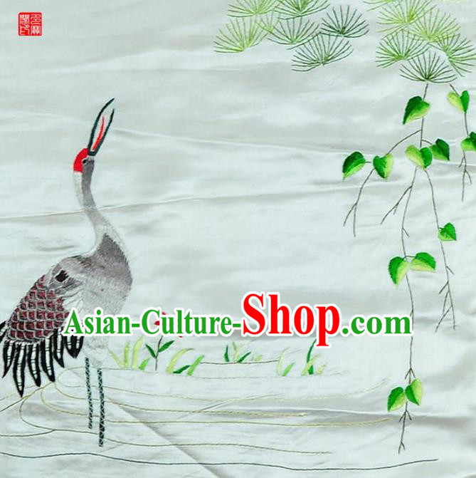 Traditional Chinese Embroidered Double Cranes Decorative Painting Hand Embroidery Pine White Silk Wall Picture Craft