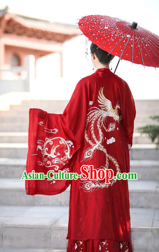 Chinese Traditional Wedding Hanfu Tang Dynasty Princess Costumes Ancient Bride Garment Red Cloak Blouse and Skirt Full Set