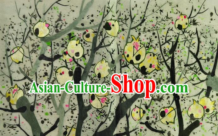 Traditional Chinese Embroidered Yellow Pomegranate Decorative Painting Hand Embroidery Silk Wall Picture Craft