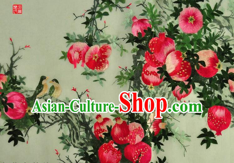 Traditional Chinese Embroidered Red Pomegranate Decorative Painting Hand Embroidery Silk Wall Picture Craft