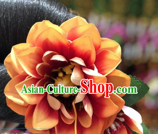 Handmade Chinese Dong Ethnic Hair Accessories Miao Minority Women Hair Claw Orange Peony Hair Stick