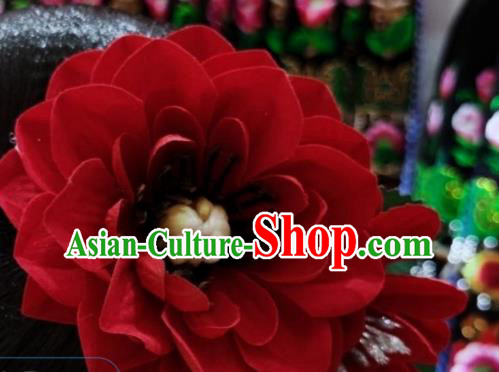 China Miao Minority Red Peony Hairpin Handmade Hair Stick Dong Ethnic Bride Hair Accessories