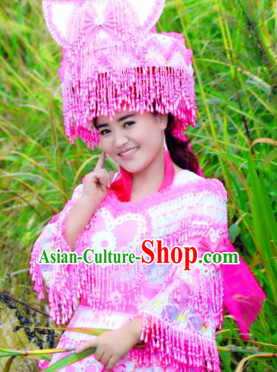 Yunan Minority Dresses China Miao Ethnic Beauty Apparels Women Folk Dance Costume and Hat