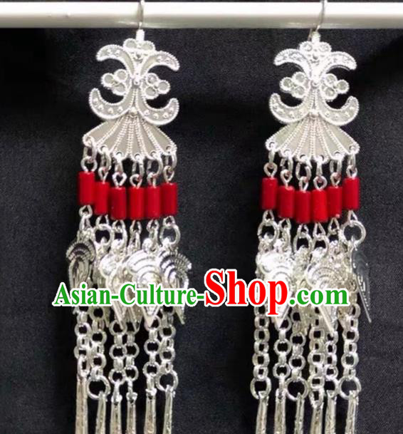 China Miao Nationality Folk Dance Earrings Handmade Ethnic Minority Wedding Ear Accessories