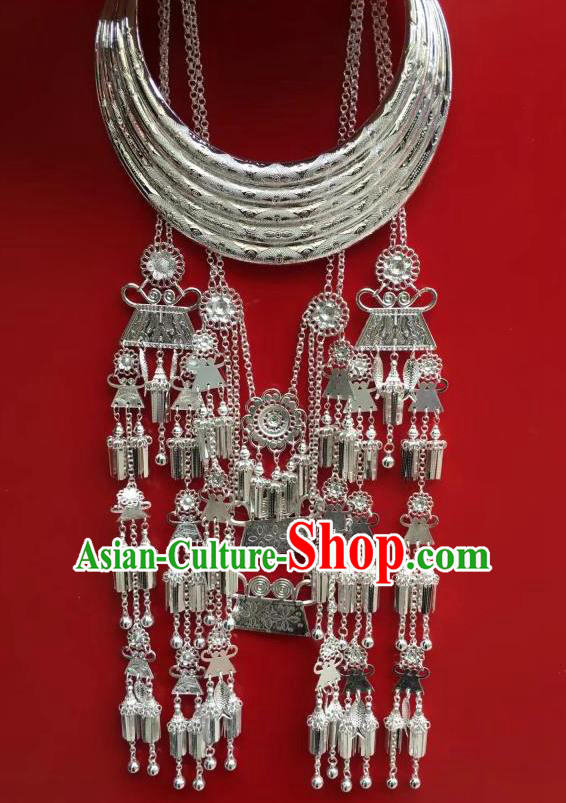 Chinese Miao Nationality Stage Performance Jewelry Accessories Traditional Minority Ethnic Dance Argent Tassel Necklace