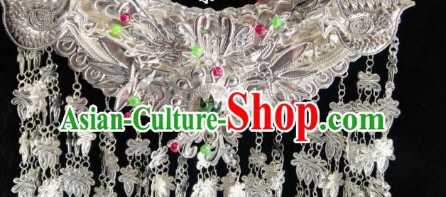 China Handmade Long Tassel Longevity Lock Miao Ethnic Accessories Hmong Minority Bride Argent Jewelry