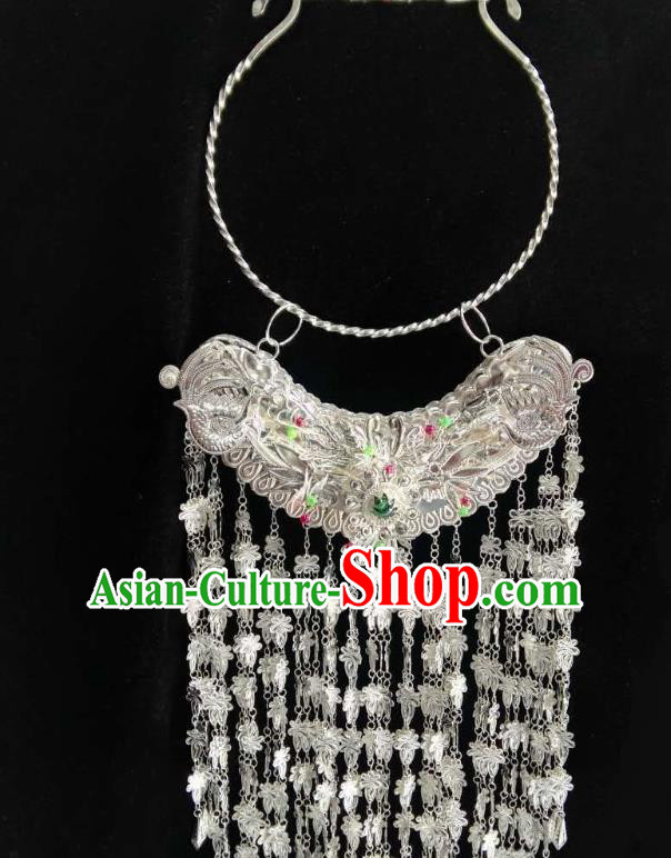 China Handmade Long Tassel Longevity Lock Miao Ethnic Accessories Hmong Minority Bride Argent Jewelry