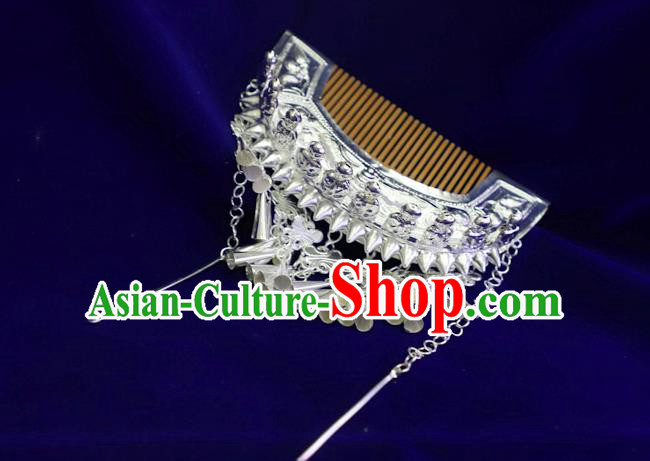Chinese Miao Ethnic Argent Tassel Hair Comb Quality Minority Nationality Stage Performance Hairpins