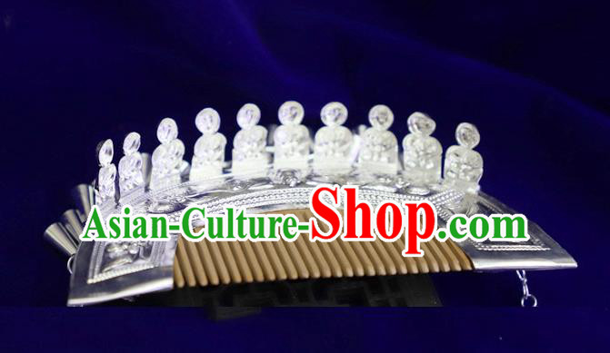 Chinese Miao Ethnic Argent Tassel Hair Comb Quality Minority Nationality Stage Performance Hairpins