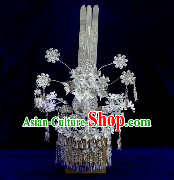 Chinese Guizhou Traditional Minority Stage Show Hair Accessories Ethnic Festival Hair Crown Miao Nationality Wedding Hairpins Phoenix Coronet