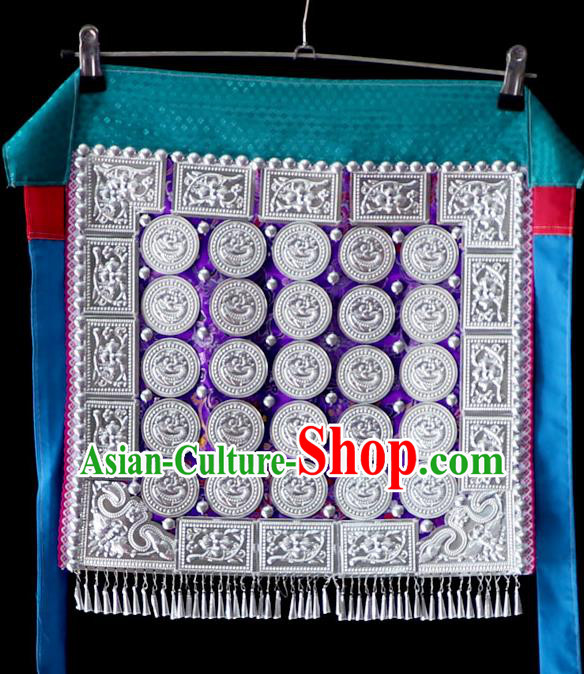 China Dong Nationality Silver Dress Waist Accessories Traditional Minority Folk Dance Purple Silk Apron