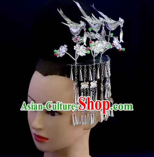 Quality Chinese Ethnic Colorful Beads Hair Stick Miao Nationality Three Birds Hairpins Festival Hair Accessories