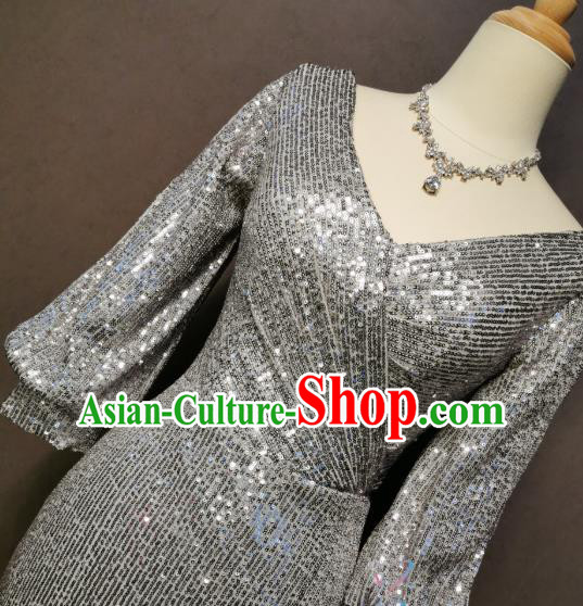Annual Meeting Compere Argent Sequins Full Dress Chorus Costumes Evening Wear Singer Clothing