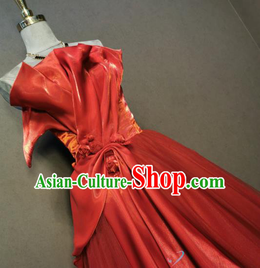 Compere Red Bubble Full Dress Evening Wear Chorus Singer Costumes Annual Meeting Clothing