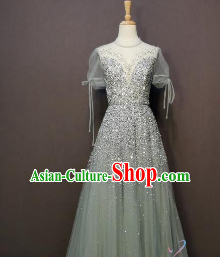 Compere Argent Veil Full Dress Evening Wear Annual Meeting Costumes Bride Dress
