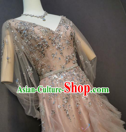 Compere Champagne Bubble Full Dress Annual Meeting Costumes Bride Embroidery Beads Dress Evening Wear