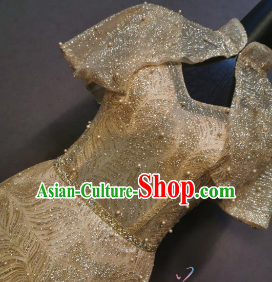Bride Embroidered Beads Golden Dress Compere Full Dress Evening Wear Annual Meeting Costumes