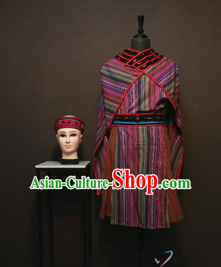 China Traditional She Nationality Men Costumes Ethnic Folk Dance Clothing Dulong Minority Outfits with Headwear