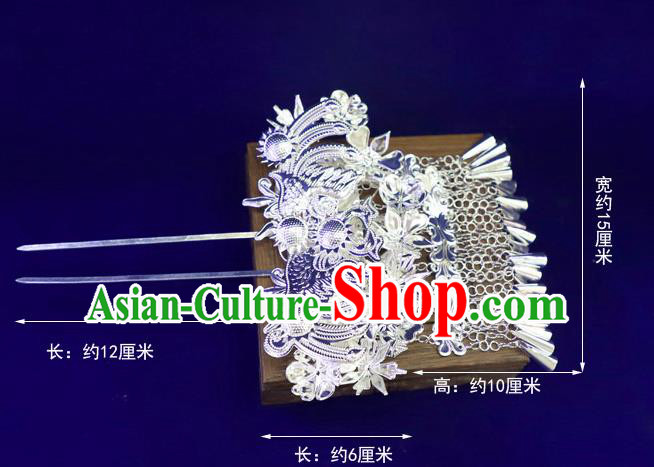 Handmade China Miao Ethnic Argent Hair Stick Guizhou Minority Folk Dance Hair Accessories Nationality Stage Performance Hairpins