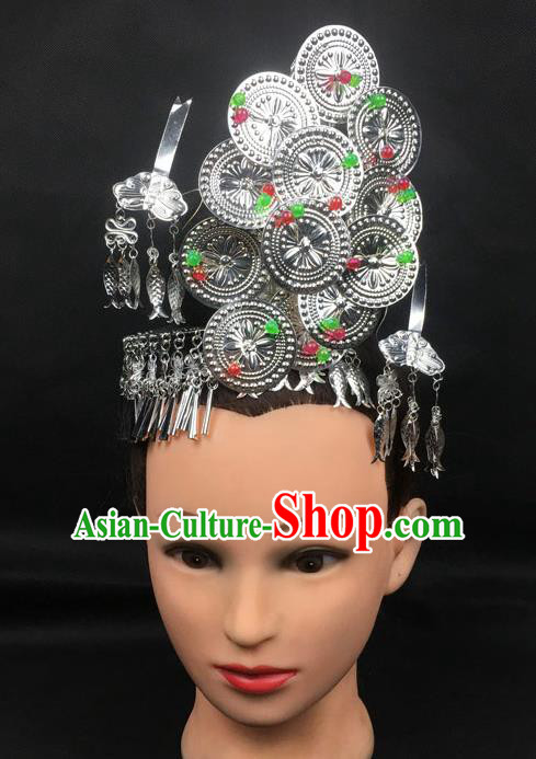 China Handmade Minority Nationality Colorful Beads Hair Crown and Hairpins Dong Ethnic Folk Dance Headpieces