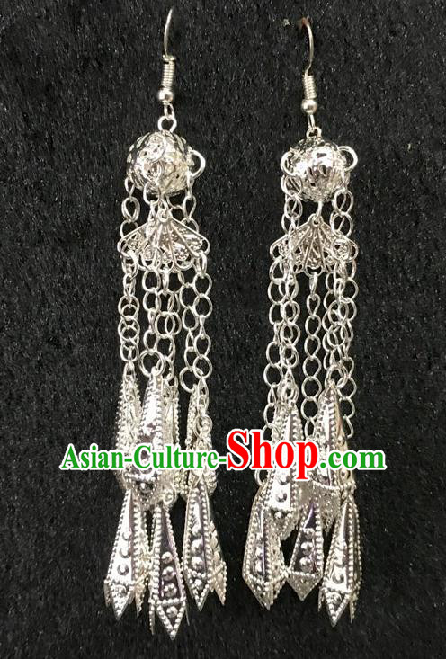 China Traditional Jewelry Accessories Argent Tassel Earrings Handmade Ethnic Women Eardrop