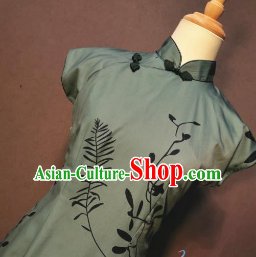 Retro Green Qipao Dress Drama Republic of China Classical Clothing Traditional Shanghai Wang Jiazhi Cheongsam