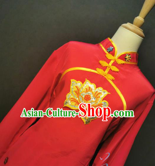 China Folk Dance Red Outfits New Year Fan Dance Costume Square Dance Blouse and Pants Clothing