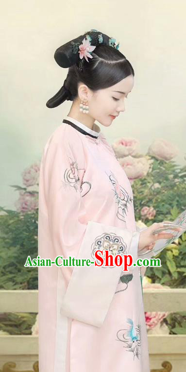 Chinese Qing Dynasty Imperial Consort Shun Costumes Traditional Ancient Manchu Women Embroidered Dress and Headdress Full Set